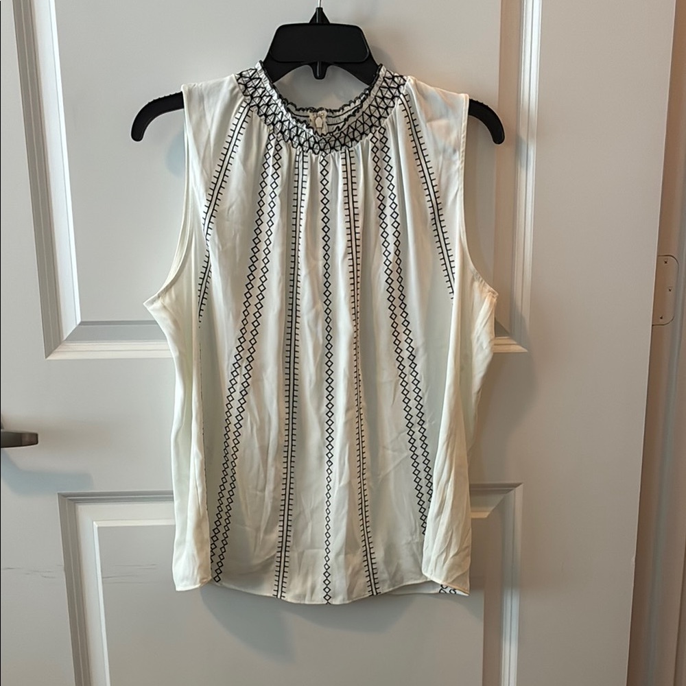 White House black market Embroidered High-Neck Top